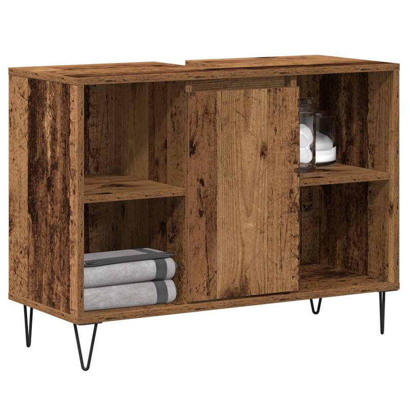 vidaXL Fürdőszoba Székény polcokkal Régi fa 80 x 33 x 60 cm Faanyag