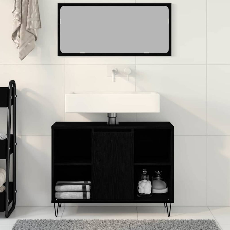 vidaXL Fürdőszoba Székény ajtóval Musta tammi 80 x 33 x 60 cm Faanyag