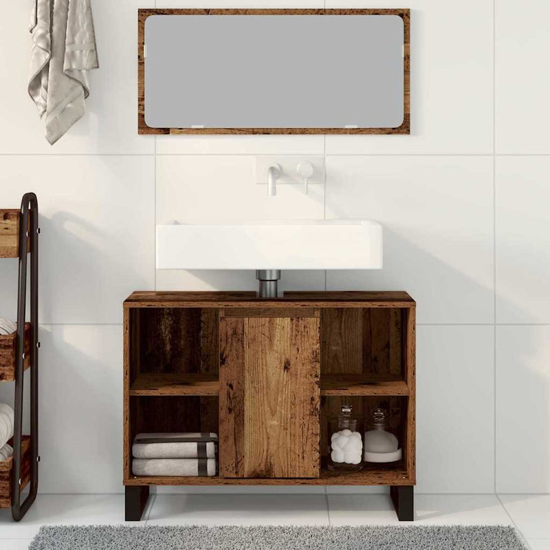 vidaXL Fürdőszoba Székény polcokkal Régi fa 80 x 33 x 60 cm Faanyag