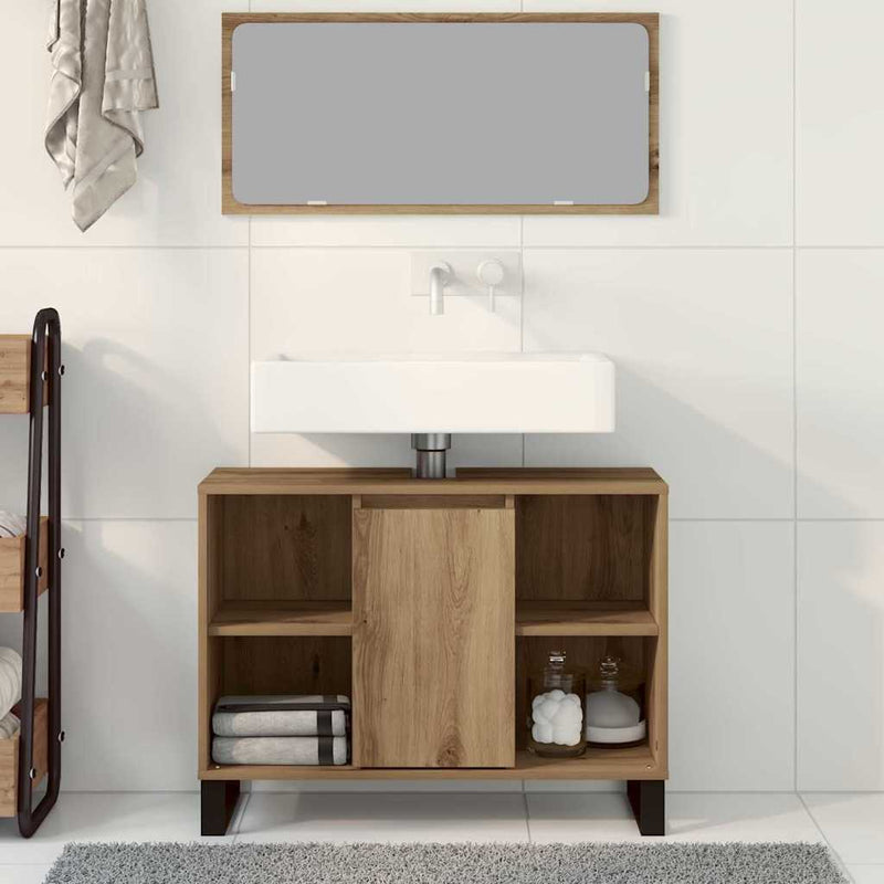 vidaXL Fürdőszoba Székény kézműves tölgy 80 x 33 x 60 cm Faanyag