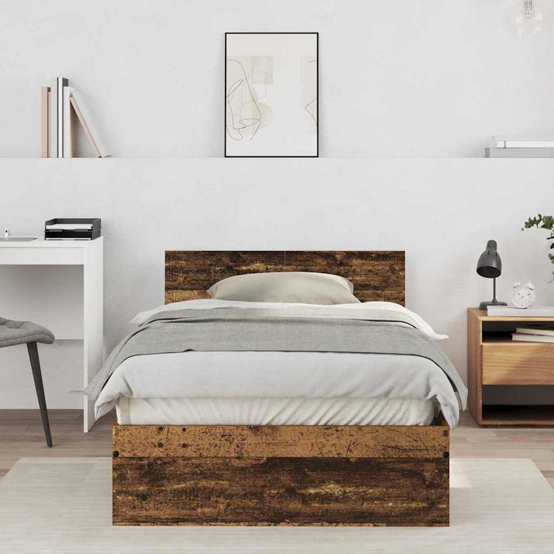 vidaXL Ágykeret fejtámlával Öreg fa 100 x 200 cm Faanyag
