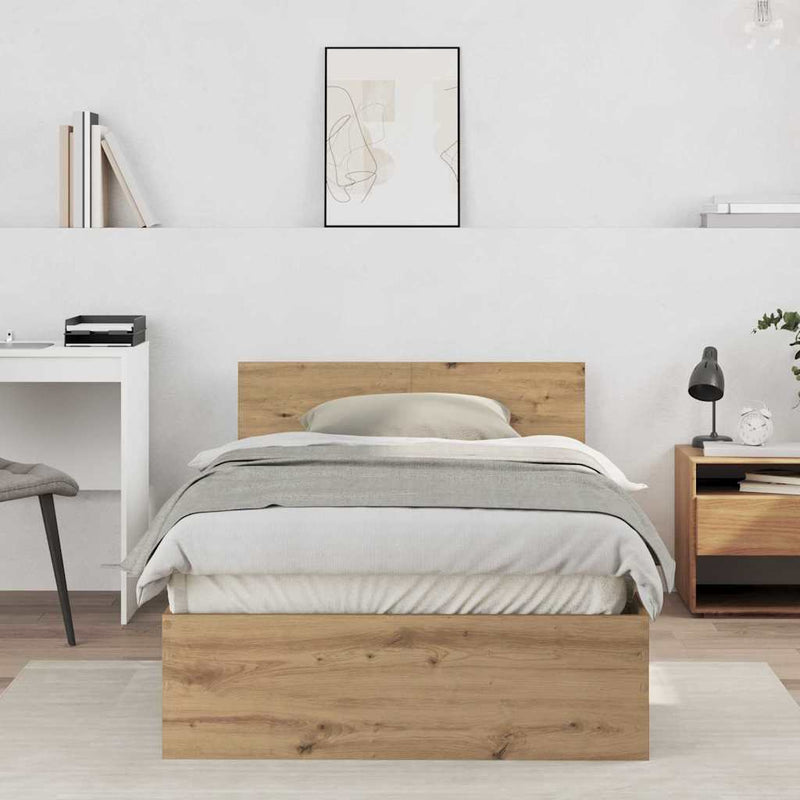 vidaXL Ágykeret fejtámlával Artisan tölgy 100 x 200 cm Faanyag
