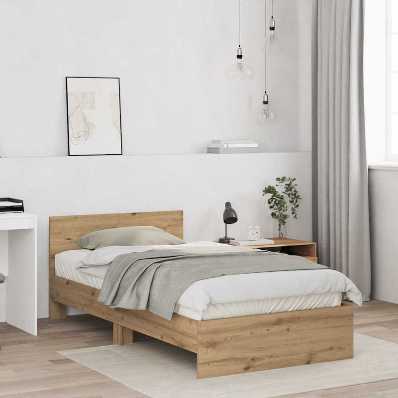 vidaXL Ágykeret fejtámlával Artisan tölgy 100 x 200 cm Faanyag