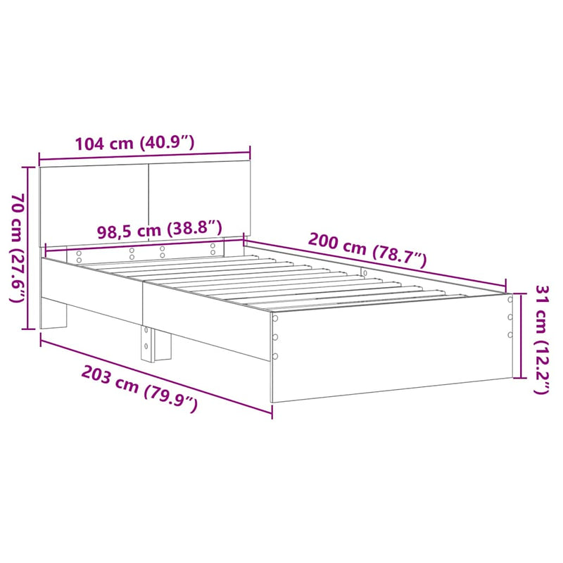 vidaXL Ágykeret fejtámlával Artisan tölgy 100 x 200 cm Faanyag