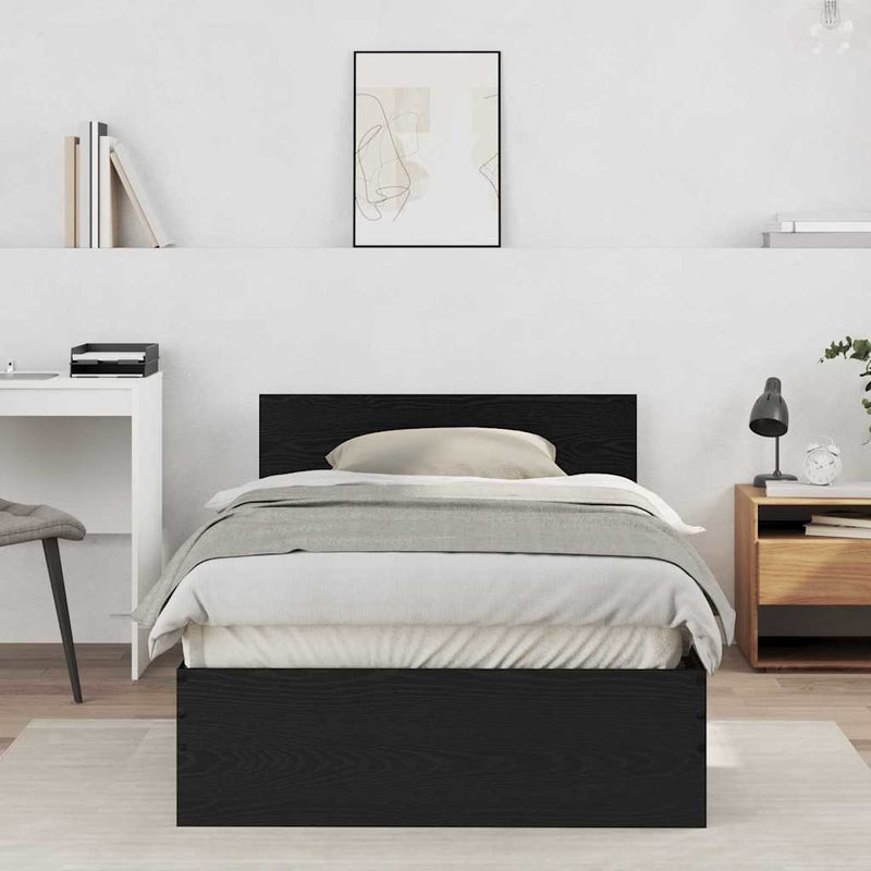 vidaXL Ágykeret fejtámlával Fekete tölgy 100 x 200 cm Faanyag