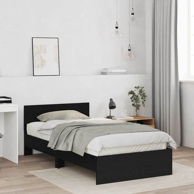 vidaXL Ágykeret fejtámlával Fekete tölgy 100 x 200 cm Faanyag