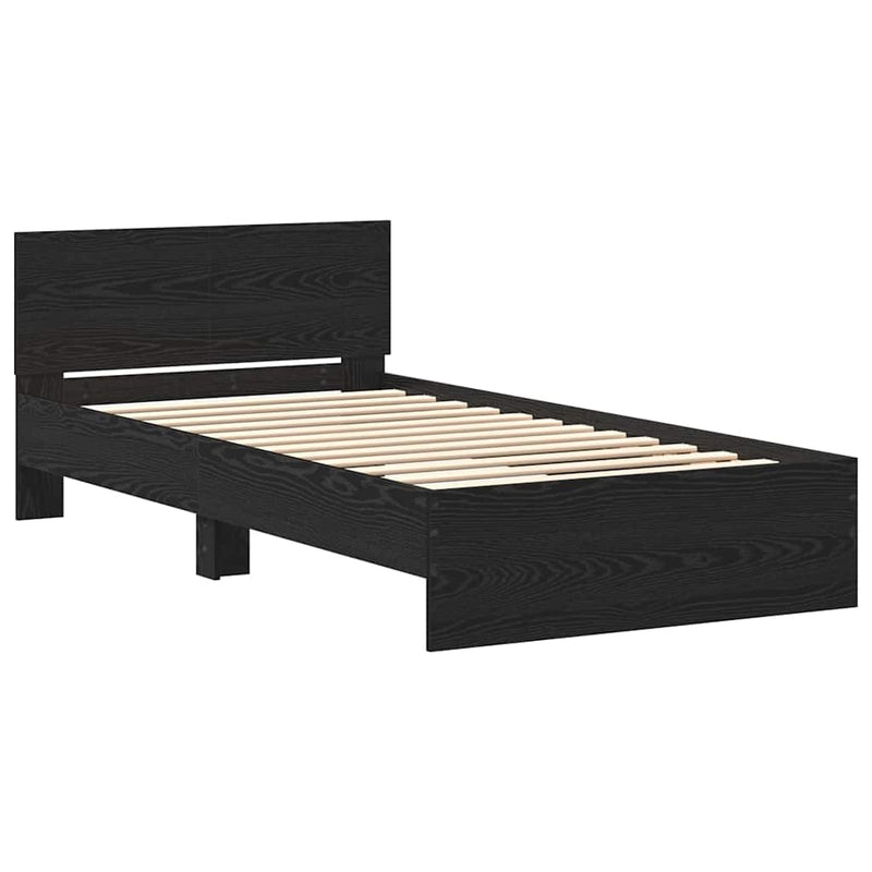 vidaXL Ágykeret fejtámlával Fekete tölgy 100 x 200 cm Faanyag