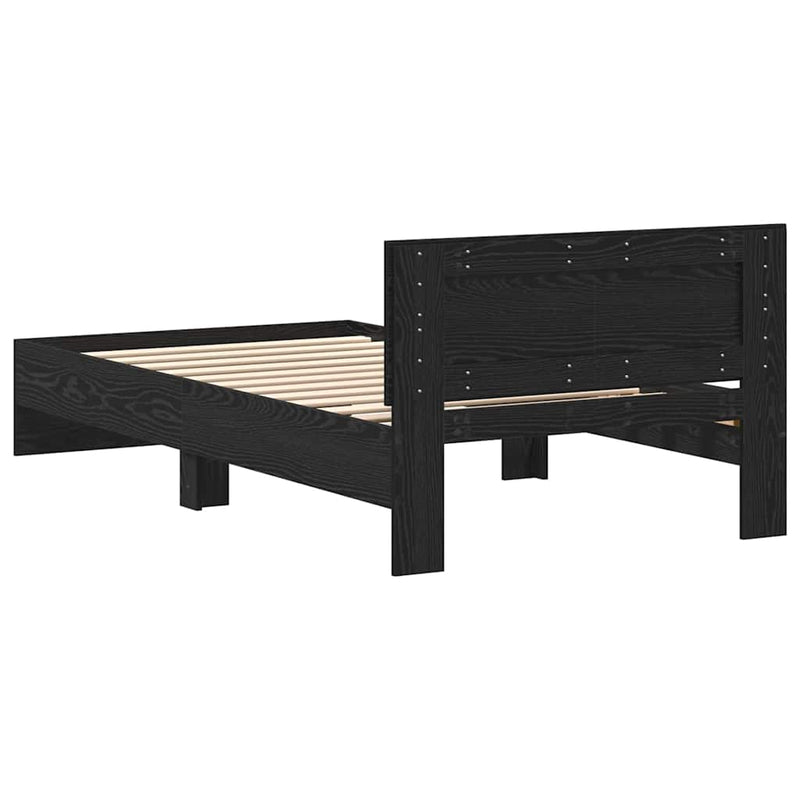vidaXL Ágykeret fejtámlával Fekete tölgy 100 x 200 cm Faanyag