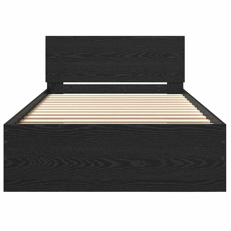 vidaXL Ágykeret fejtámlával Fekete tölgy 100 x 200 cm Faanyag