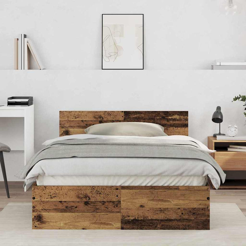 vidaXL Ágykeret fejtámlával Öreg fa 120 x 190 cm Faanyag