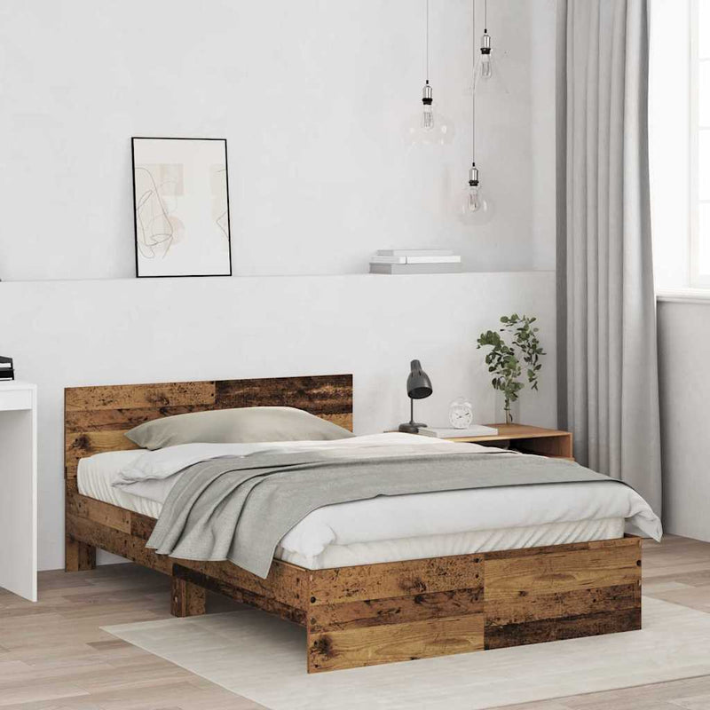 vidaXL Ágykeret fejtámlával Öreg fa 120 x 190 cm Faanyag