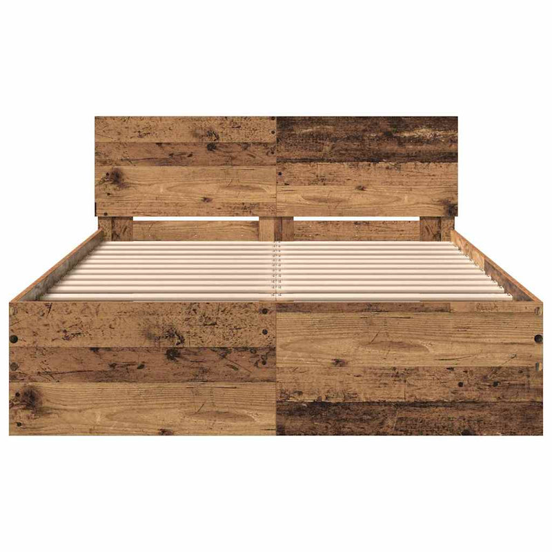 vidaXL Ágykeret fejtámlával Öreg fa 120 x 190 cm Faanyag