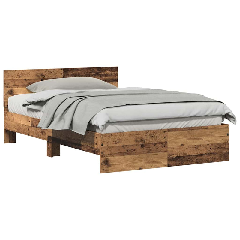 vidaXL Ágykeret fejtámlával Öreg fa 120 x 190 cm Faanyag