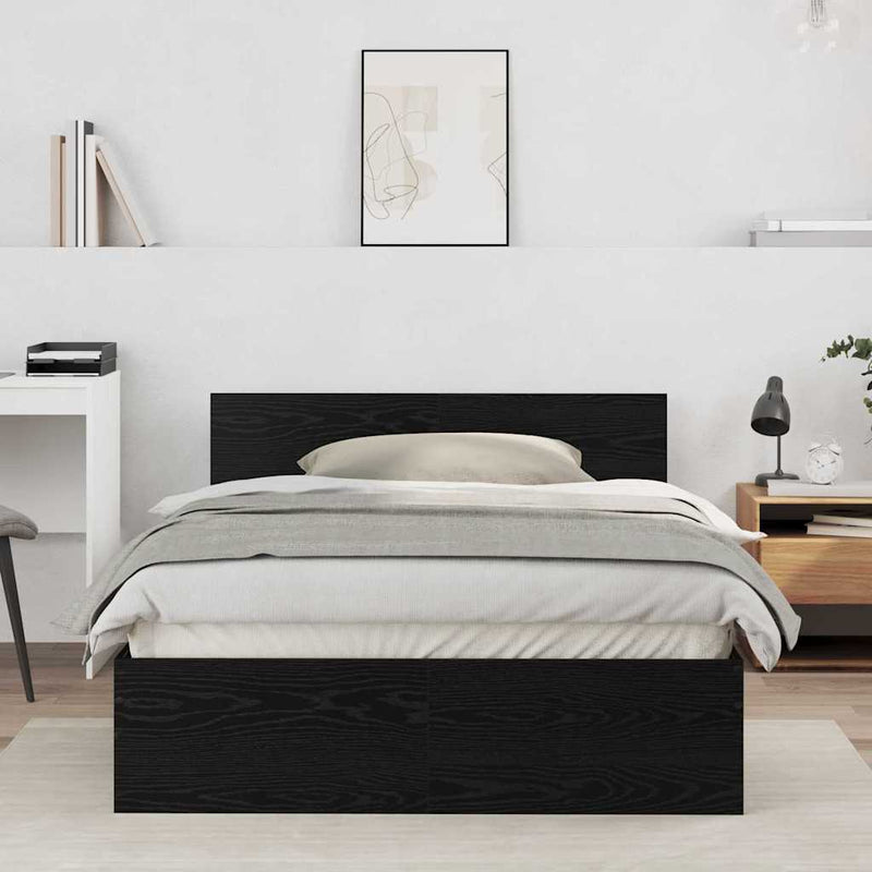 vidaXL Ágykeret fejtámlával Fekete tölgy 120 x 190 cm Faanyag