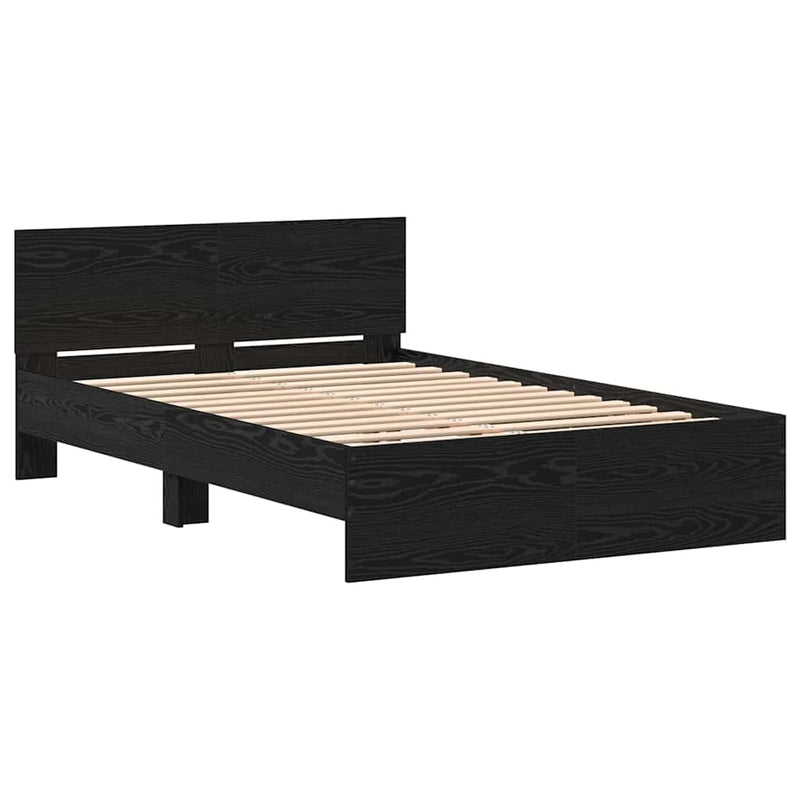 vidaXL Ágykeret fejtámlával Fekete tölgy 120 x 190 cm Faanyag