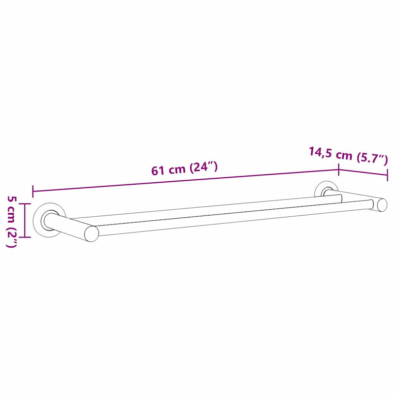 vidaXL Törölközőtartó Fekete 61 x 14.5 x 5 cm Rozsdamentes acél