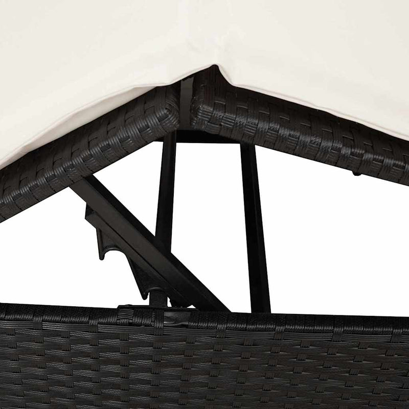 vidaXL Kettős Napozóágy Tetővel Fekete 205 x 129 x 200 cm PE rattan