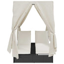 vidaXL Kettős Napozóágy Tetővel Fekete 205 x 129 x 200 cm PE rattan