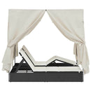 vidaXL Kettős Napozóágy Tetővel Fekete 205 x 129 x 200 cm PE rattan