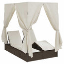 vidaXL Kettős Napozóágy Tetővel Barna 205 x 129 x 200 cm PE rattan