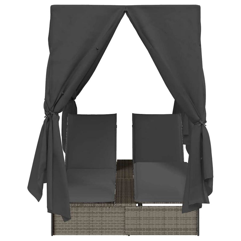 vidaXL Kettős Napozóágy Tetővel Szürke 205 x 129 x 200 cm PE rattan