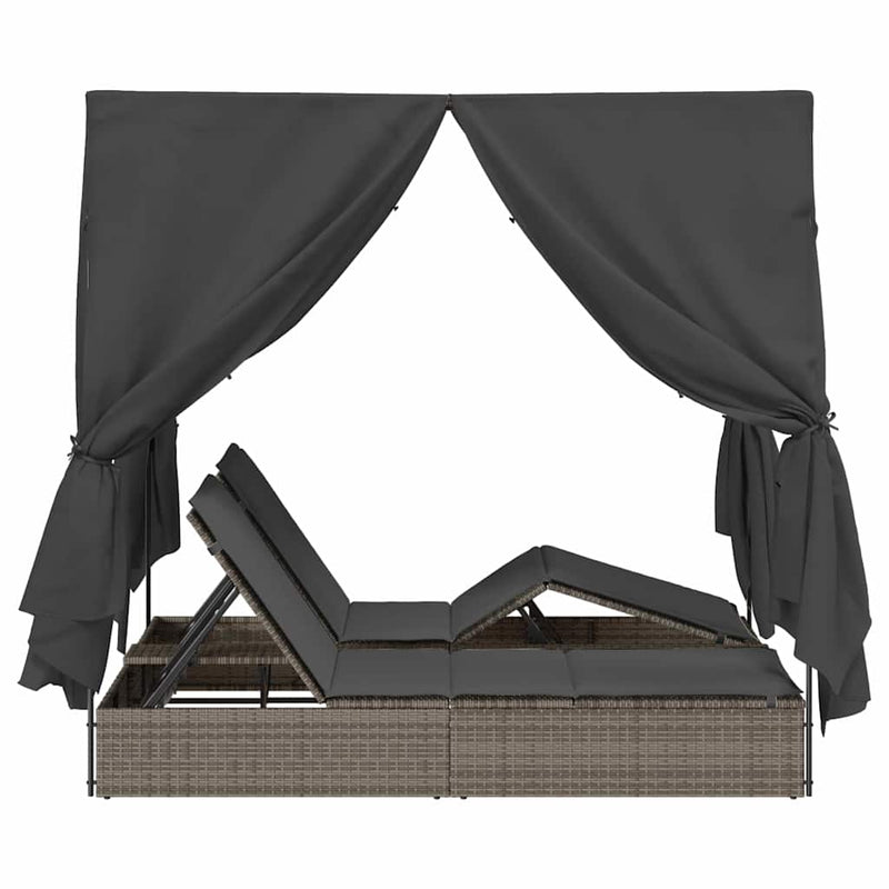 vidaXL Kettős Napozóágy Tetővel Szürke 205 x 129 x 200 cm PE rattan