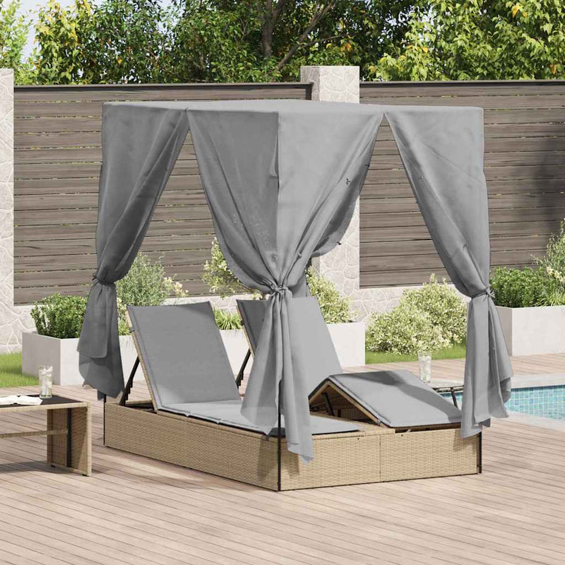 vidaXL Kettős Napozóágy Tetővel Bézs 205 x 129 x 200 cm PE rattan