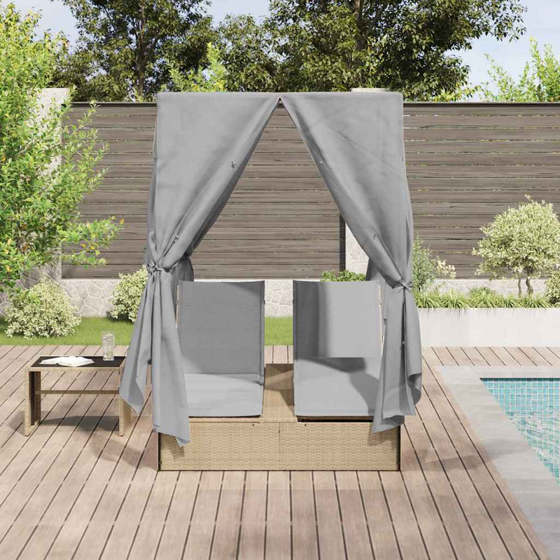 vidaXL Kettős Napozóágy Tetővel Bézs 205 x 129 x 200 cm PE rattan