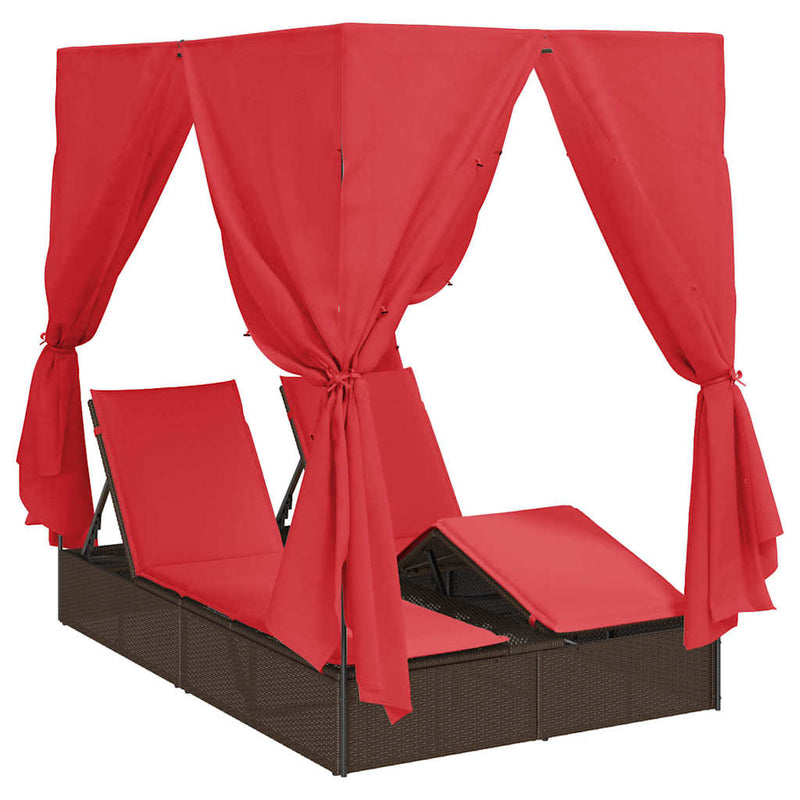 vidaXL Kettős Napozóágy Tetővel Barna 205 x 129 x 200 cm PE rattan