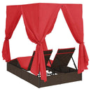 vidaXL Dupla napozóágy Állítható Piros 205 x 129 x 200 cm polirattan