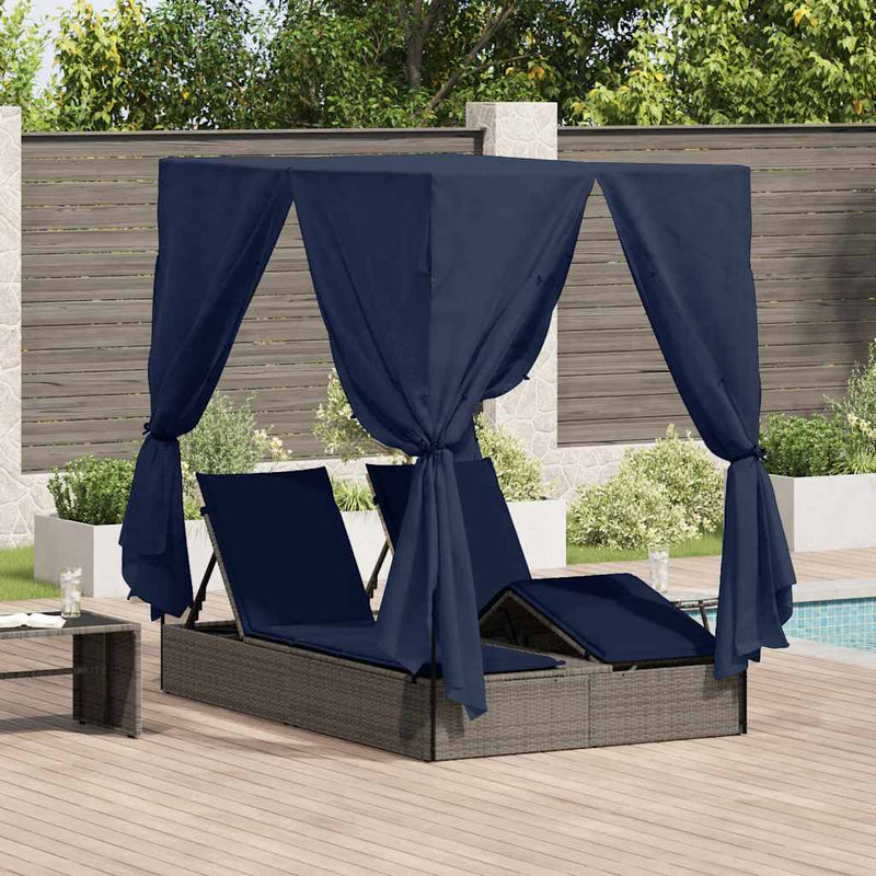 vidaXL Kettős Napozóágy Tetővel Szürke 205 x 129 x 200 cm PE rattan