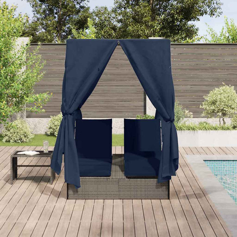 vidaXL Kettős Napozóágy Tetővel Szürke 205 x 129 x 200 cm PE rattan