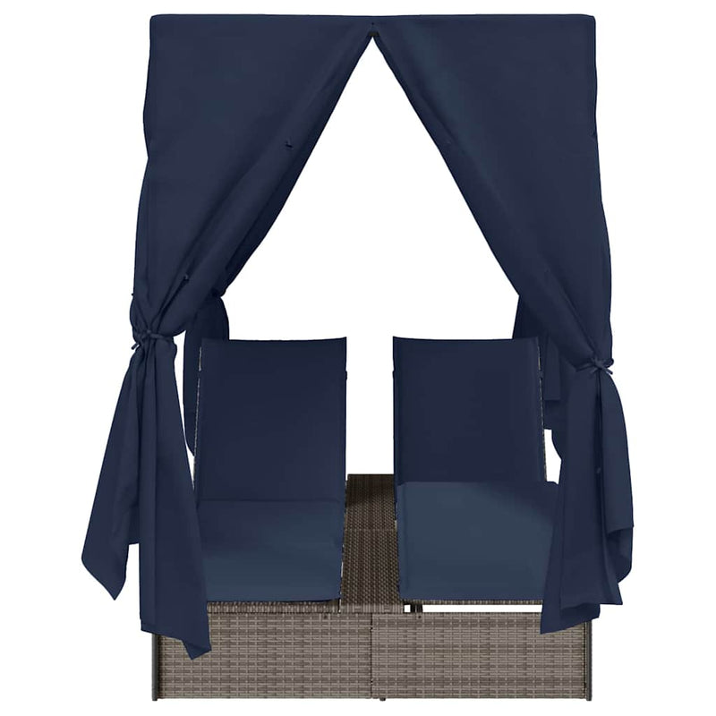 vidaXL Kettős Napozóágy Tetővel Szürke 205 x 129 x 200 cm PE rattan