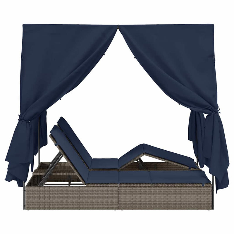 vidaXL Kettős Napozóágy Tetővel Szürke 205 x 129 x 200 cm PE rattan