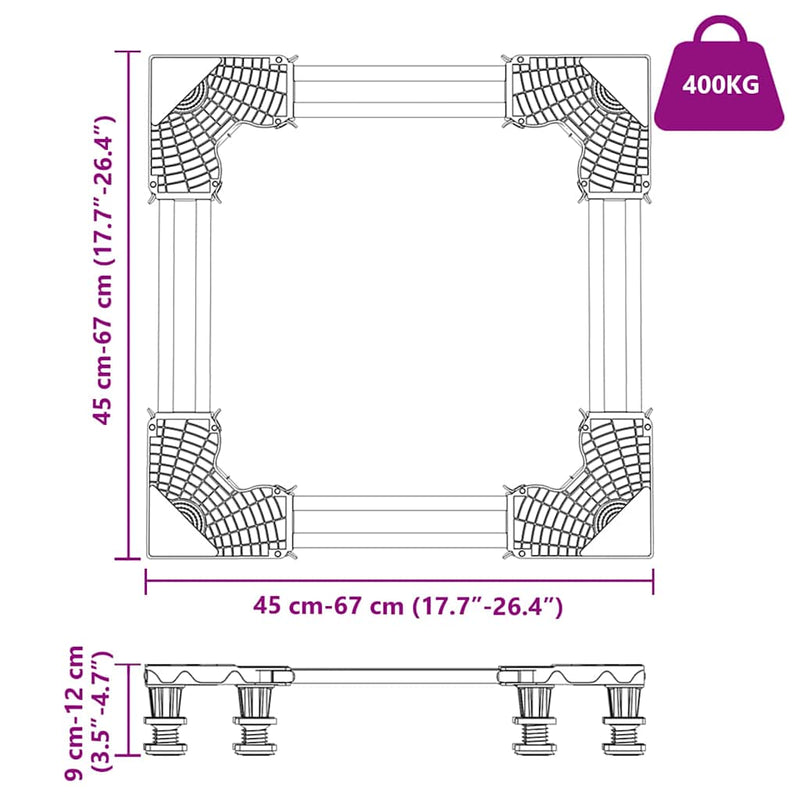 vidaXL Mosógép Alap Szürke 67 x 67 x 12 cm Fém