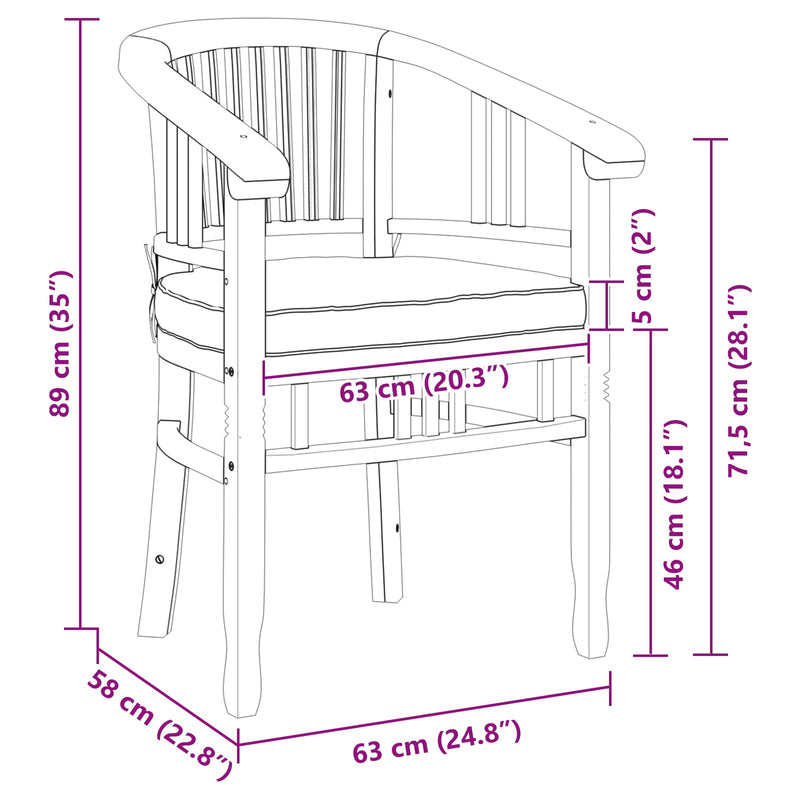 vidaXL Kerti székek 2 pcs Barna 63 x 58 x 89 cm Tömör tíkfa