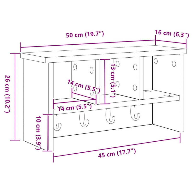 vidaXL Fali Kabáthorog polcokkal Szürke sonoma 50 x 16 x 26 cm Faanyag