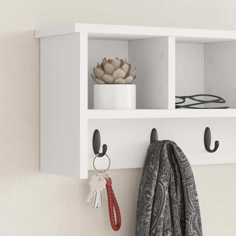 vidaXL Fali Kabáthorog polcokkal Fehér 75 x 16 x 26 cm Faanyag