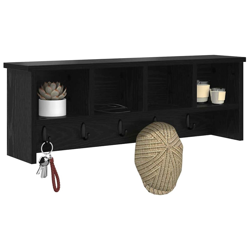 vidaXL Fali Kabáthorog polcokkal Musta tammi 75 x 16 x 26 cm Faanyag