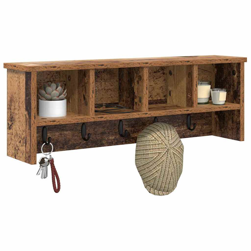 vidaXL Fali Kabáthorog polcokkal Régi fa 75 x 16 x 26 cm Faanyag