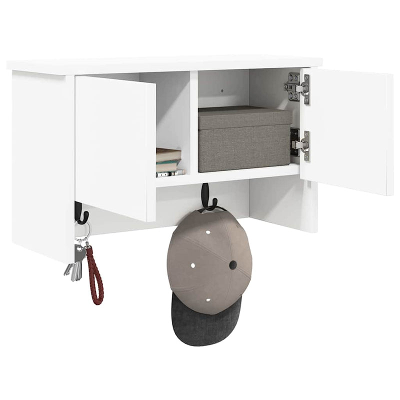 vidaXL Fali Kabáthorog polcokkal ajtóval Fehér 50 x 20 x 30 cm Faanyag