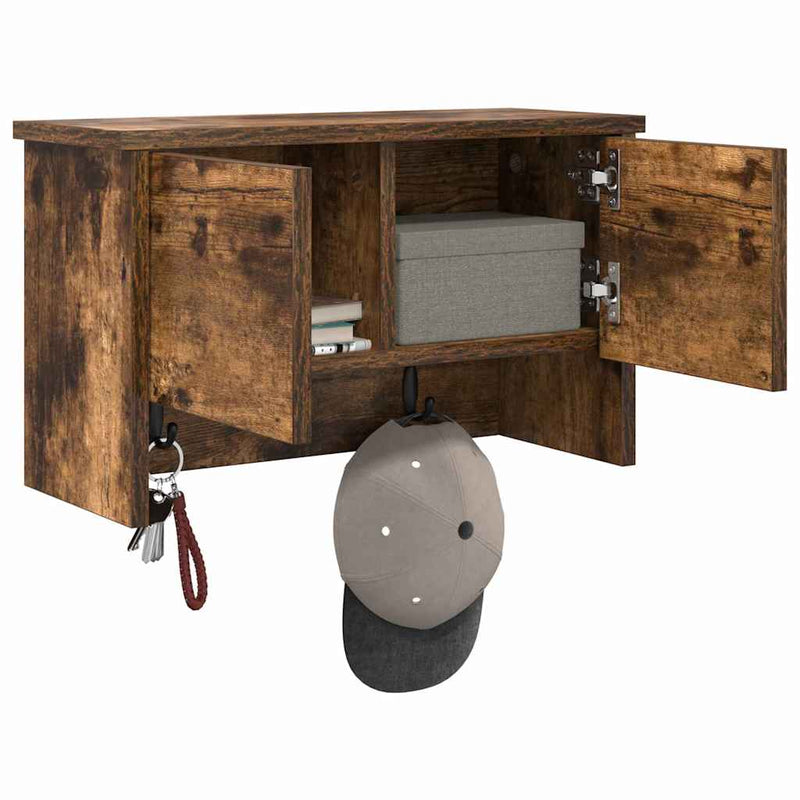 vidaXL Fali Kabáthorog polcokkal Füstölt tölgy 50 x 20 x 30 cm Faanyag