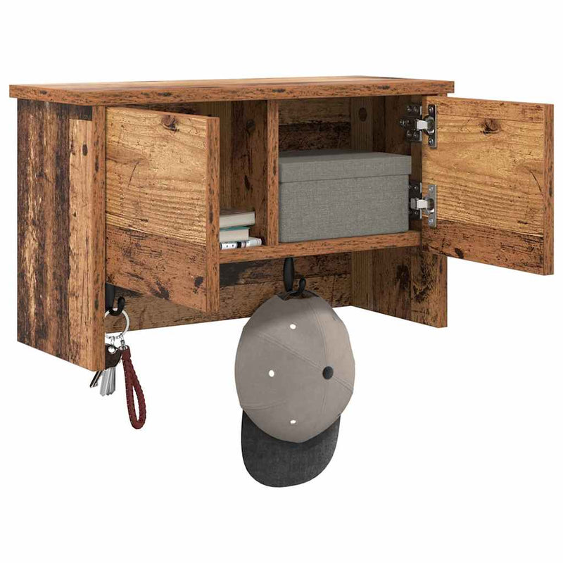 vidaXL Fali Kabáthorog polcokkal Régi fa 50 x 20 x 30 cm Faanyag