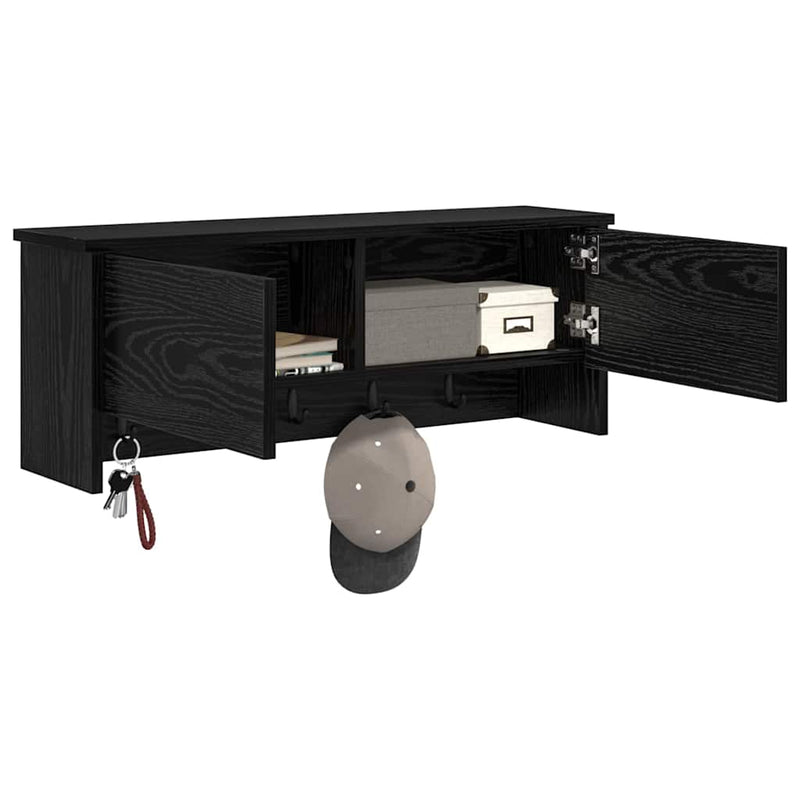 vidaXL Fali Kabáthorog polcokkal Musta tammi 80 x 20 x 30 cm Faanyag