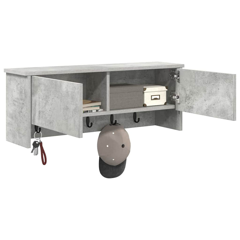vidaXL Fali Kabáthorog polcokkal Beton szürke 80 x 20 x 30 cm Faanyag