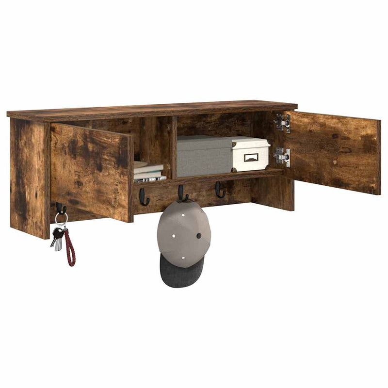 vidaXL Fali Kabáthorog polcokkal Füstölt tölgy 80 x 20 x 30 cm Faanyag