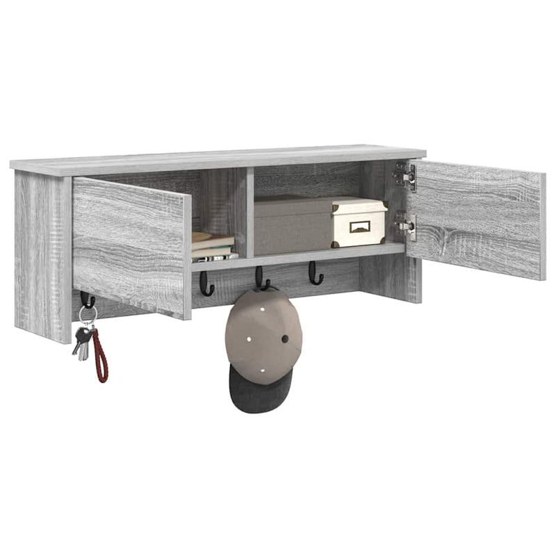 vidaXL Fali Kabáthorog polcokkal Szürke sonoma 80 x 20 x 30 cm Faanyag