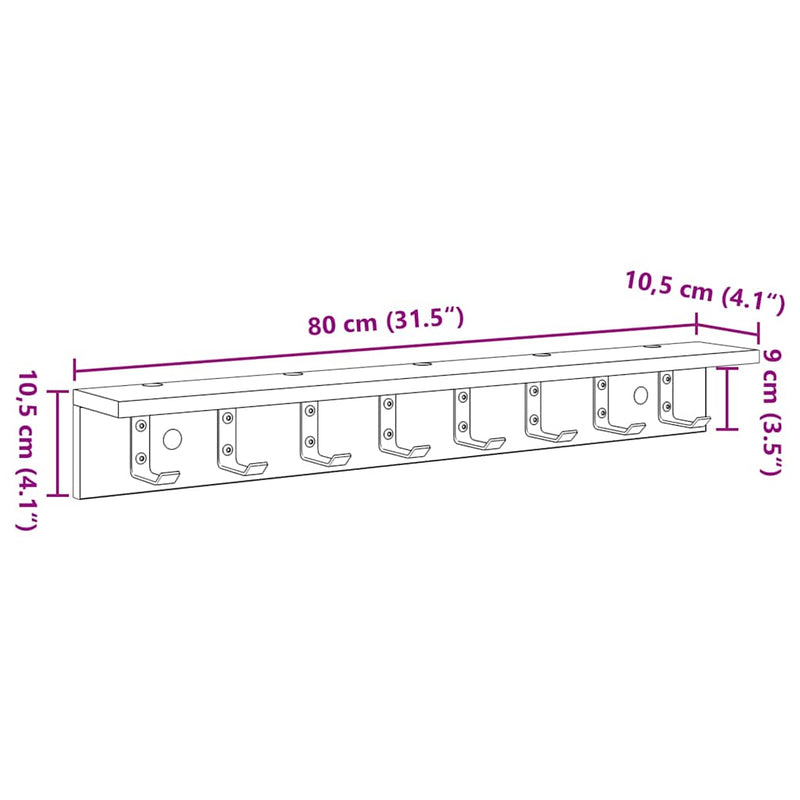 vidaXL Fali Kabáthorog sonoma tölgy 80 x 10.5 x 10.5 cm Faanyag