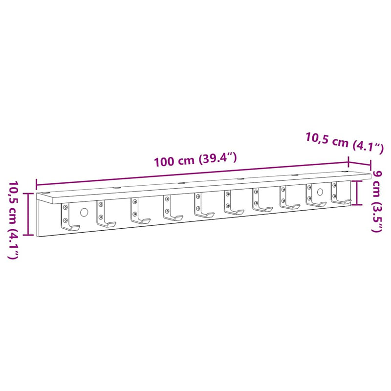 vidaXL Fali Kabáthorog Beton szürke 100 x 10.5 x 10.5 cm Faanyag