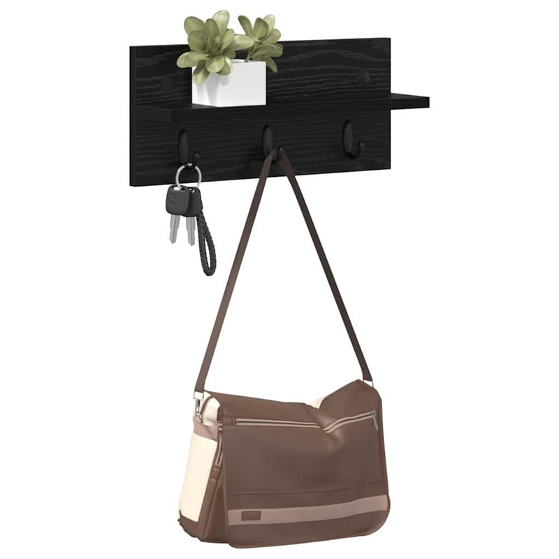 vidaXL Fali Kabáthorog polcokkal Musta tammi 40 x 10.5 x 18 cm Faanyag